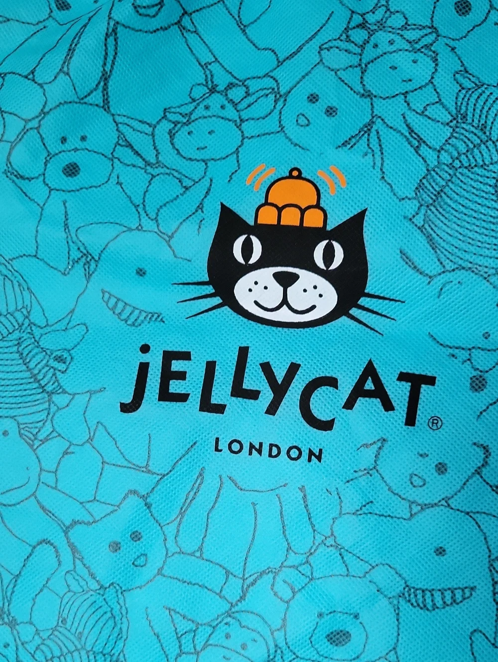 Jellycat Turquoise Drawstring Toy Bags with Orange Cords